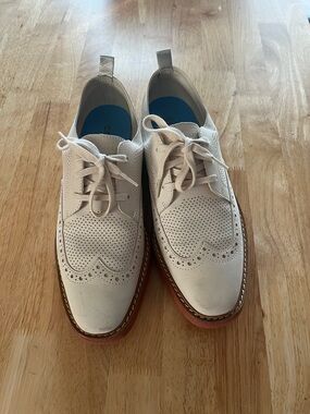 Cole Haan Light Beige Perforated Wingtip Derby Oxfords